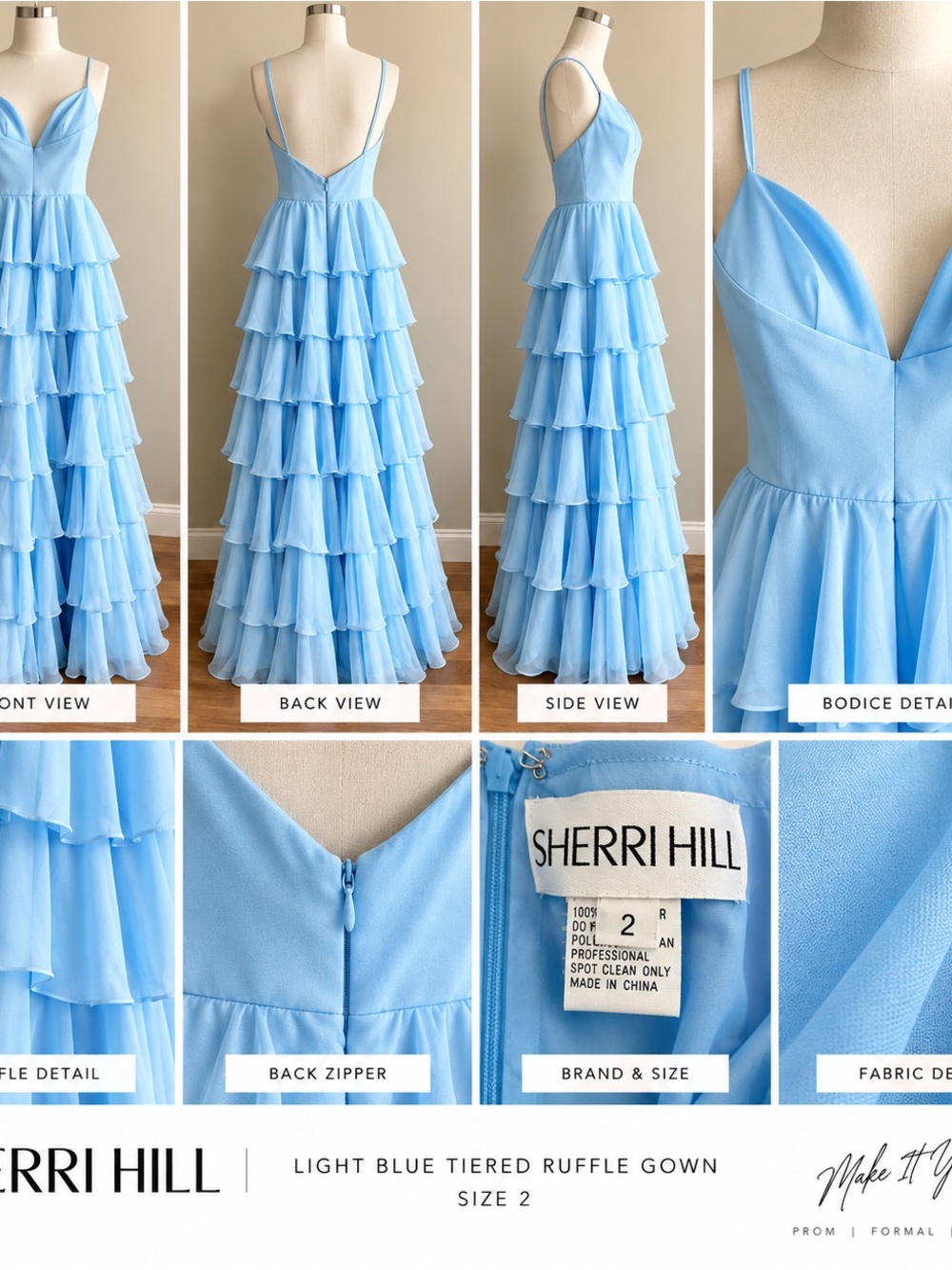 Sherri Hill Light Blue Tiered Ruffle Formal Gown